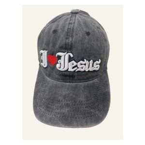 I love Jesus Hat for Women, Gray Denim Bling Hat